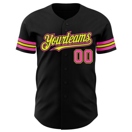 Personalized Baseball Jersey in Black and Pink Neon Yellow for Custom Style Personalized Black Pink-Neon Yellow Baseball