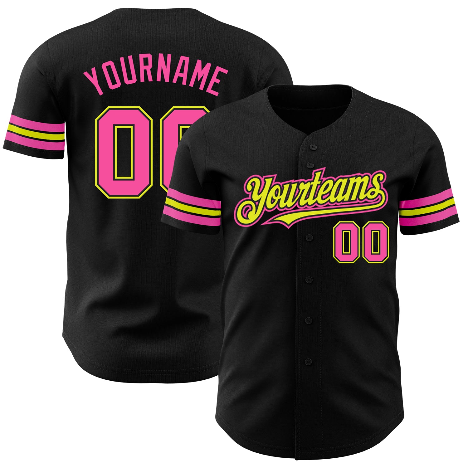 Personalized Baseball Jersey in Black and Pink Neon Yellow for Custom Style Personalized Black Pink-Neon Yellow Baseball