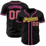 Personalized Black Neon Yellow Baseball Jersey - Custom Sports Apparel Personalized Black Pink-Neon Yellow Baseball Jersey