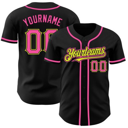 Personalized Black Neon Yellow Baseball Jersey - Custom Sports Apparel Personalized Black Pink-Neon Yellow Baseball Jersey