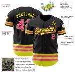 Custom Name Number Personalized Black Pink-Neon Yellow Line Baseball Jersey - Authentic Team Apparel Personalized Black Pink-Neon