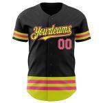 Personalized Black Neon Yellow Line Baseball Jersey - Custom Sports Apparel Personalized Black Pink-Neon Yellow Line Baseball