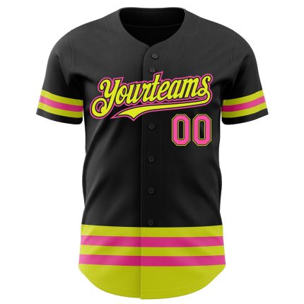 Personalized Black Neon Yellow Line Baseball Jersey - Custom Sports Apparel Personalized Black Pink-Neon Yellow Line Baseball