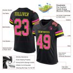 Custom Black Pink-Neon Yellow Mesh Football Jersey with Personalized Name and Number - Authentic Team Apparel Personalized