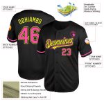 Custom Personalized Black Pink-Neon Yellow Mesh Baseball Jersey with Team Name and Number - Authentic Throwback Style Personalized