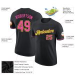 Custom Team Name and Number Performance T-Shirt in Black and Pink Neon Yellow Personalized Black Pink-Neon Yellow Performance