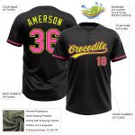 Personalized Black Pink Neon Yellow Unisex Softball Jersey Two-Button Personalized Black Pink-Neon Yellow Two-Button Unisex
