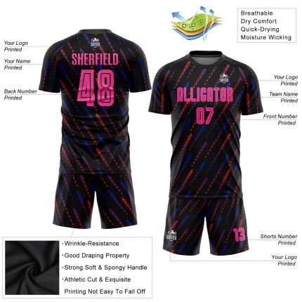 Personalized Soccer Jersey with Custom Name and Number, Black Pink-Orange Sublimation Team Uniform Personalized Black Pink-Orange