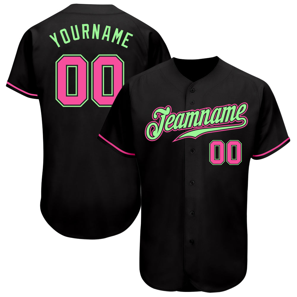Custom Black Pink-Pea Green Baseball Jersey with Personalized Name and Number - Authentic Team Apparel Personalized Black
