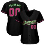 Custom Black Pink-Pea Green Baseball Jersey with Personalized Name and Number - Authentic Team Apparel Personalized Black