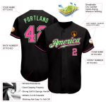 Custom Black Pink-Pea Green Baseball Jersey with Personalized Name and Number - Authentic Team Apparel Personalized Black