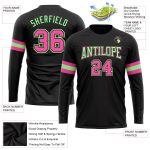 Custom Name and Number Performance T-Shirt for Teams - Personalized Black Pink-Pea Green Long Sleeve Top Personalized Black