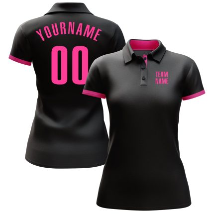 Custom Name Number Black Pink Performance Golf Polo Shirt Personalized Team Personalized Black Pink Performance Golf Polo