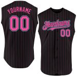 Custom Name and Number Personalized Black Pink Pinstripe Aqua Baseball Jersey Sleeveless Authentic Team Gear Personalized