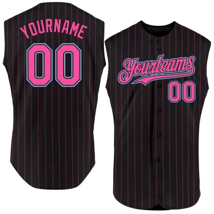 Custom Name and Number Personalized Black Pink Pinstripe Aqua Baseball Jersey Sleeveless Authentic Team Gear Personalized