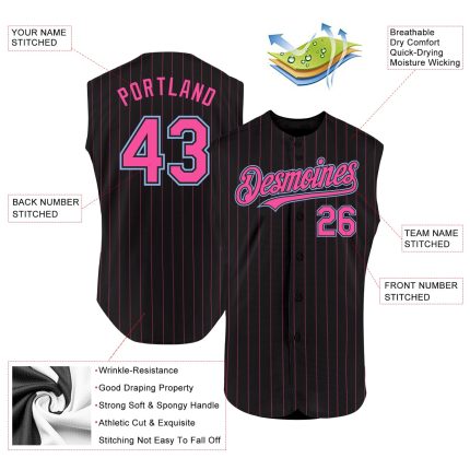 Custom Name and Number Personalized Black Pink Pinstripe Aqua Baseball Jersey Sleeveless Authentic Team Gear Personalized