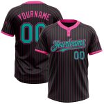 Custom Name and Number Unisex Softball Jersey, Personalized Black Pink Pinstripe Aqua Two-Button Design Personalized Black
