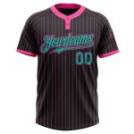 Custom Name and Number Unisex Softball Jersey, Personalized Black Pink Pinstripe Aqua Two-Button Design Personalized Black