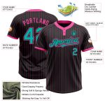 Custom Name and Number Unisex Softball Jersey, Personalized Black Pink Pinstripe Aqua Two-Button Design Personalized Black