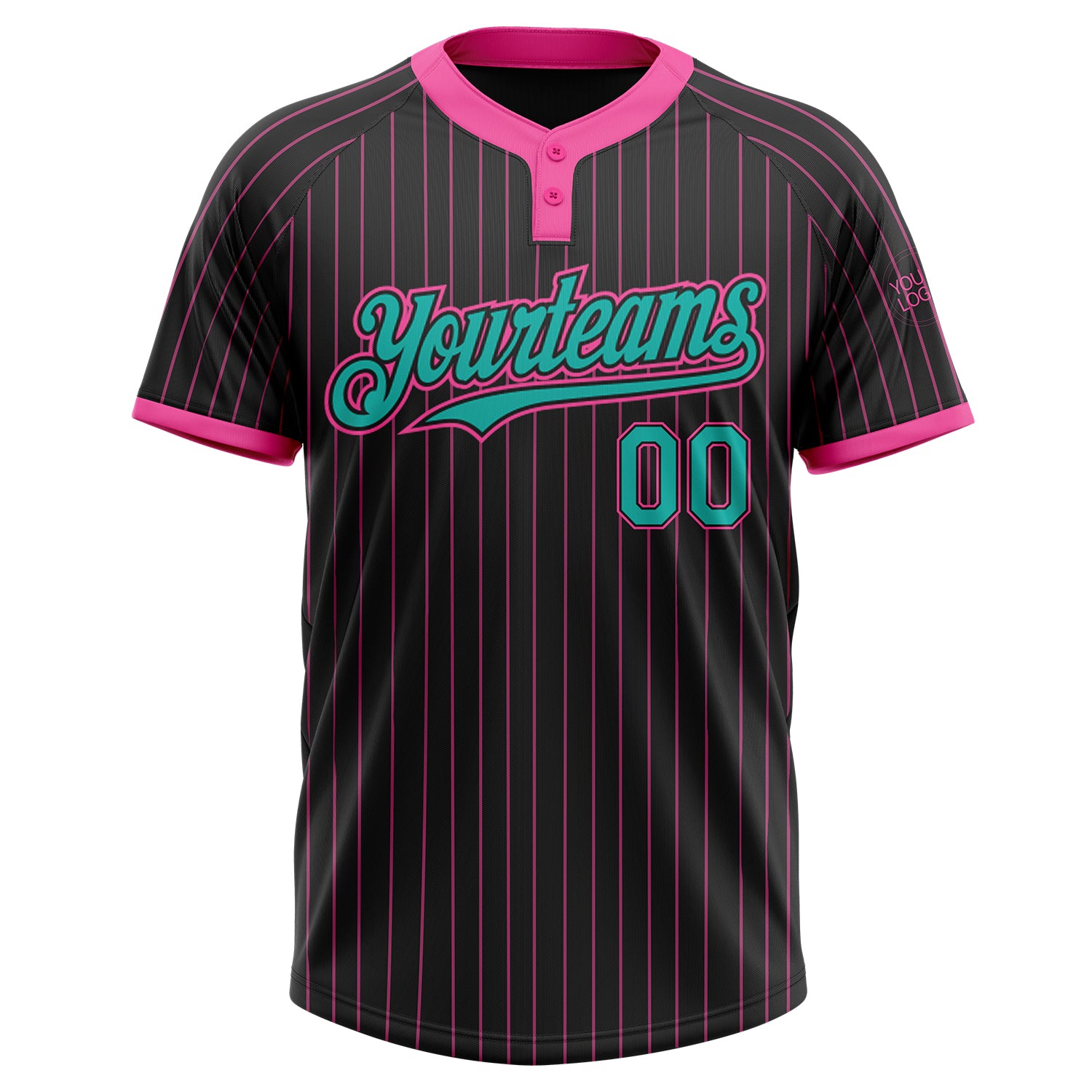 Personalized Black Pink Pinstripe Aqua Two-Button Unisex Softball Jersey Personalized Aqua Black Pink Pinstripe Unisex Softball Jersey - Two-Button Design Personalized Black Pink Pinstripe Aqua - Image 2