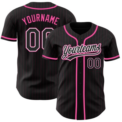 Personalized Black Pink Pinstripe Baseball Jersey with Custom Name & Number - Authentic Team Gear Personalized Black Pink