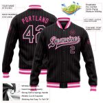 Personalized Black Pink Bomber Jacket Womens Varsity Black-White Full-Snap Pinstripe Letterman Jacket Personalized Black