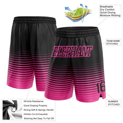 Custom Name and Number Personalized Black Pink Pinstripe Basketball Shorts - Authentic Fashion Team Gear Personalized Black