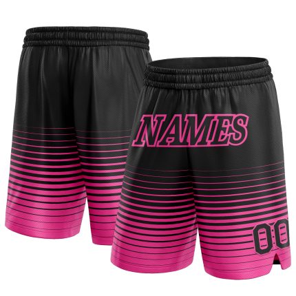 Personalized Basketball Shorts for Men - Black Pink Pinstripe Fade Style Personalized Black Pink Pinstripe Fade Fashion Basketball