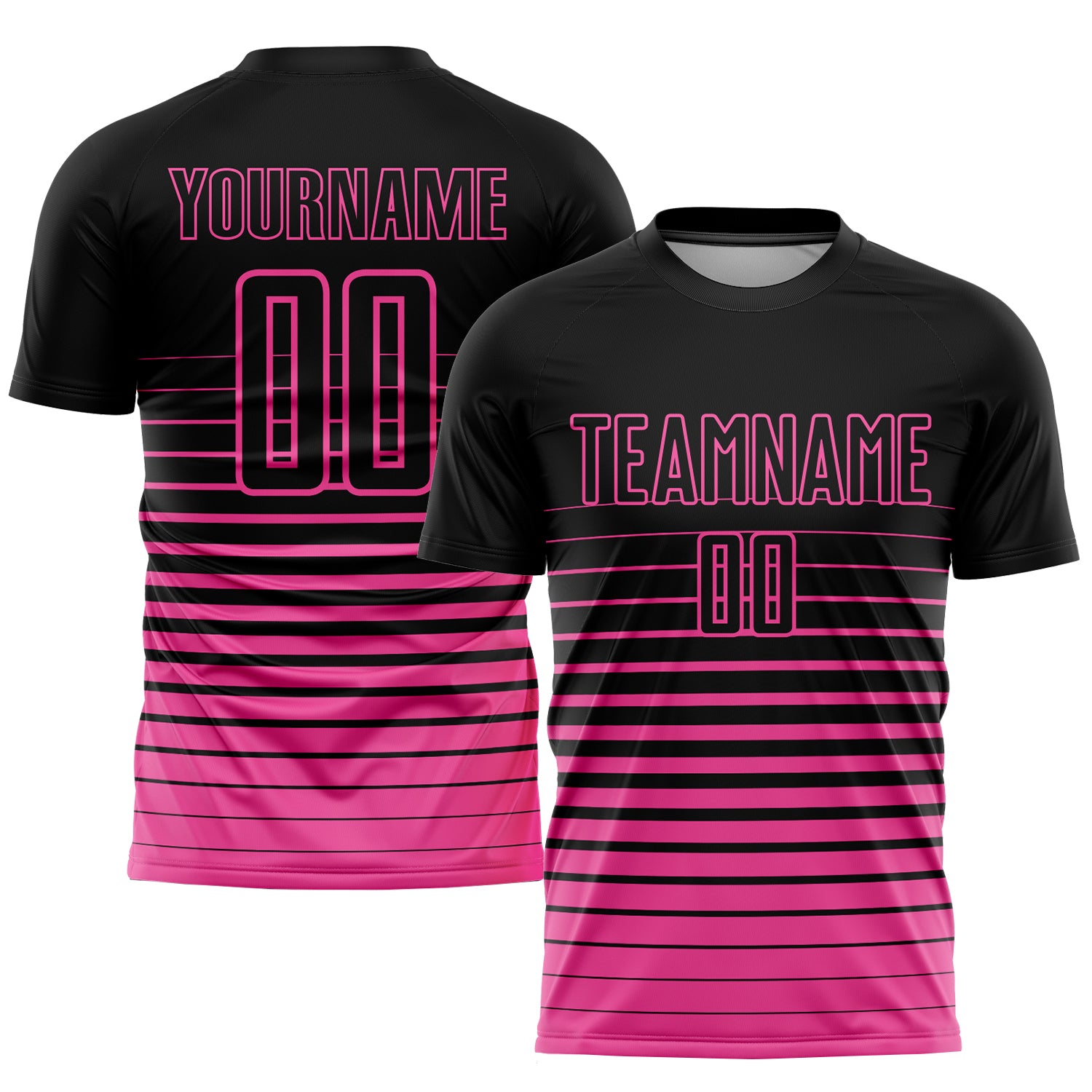 Personalized Pinstripe Soccer Jersey - Black Pink Fade Fashion Uniform Personalized Black Pink Pinstripe Fade Fashion Sublimation