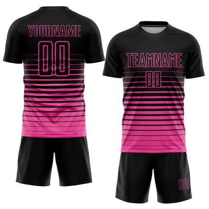 Custom Black Pink Pinstripe Fade Soccer Uniform Jersey with Personalized Name and Number - Fashionable Team Apparel Personalized