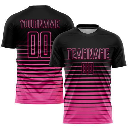 Custom Black Pink Pinstripe Fade Soccer Uniform Jersey with Personalized Name and Number - Fashionable Team Apparel Personalized