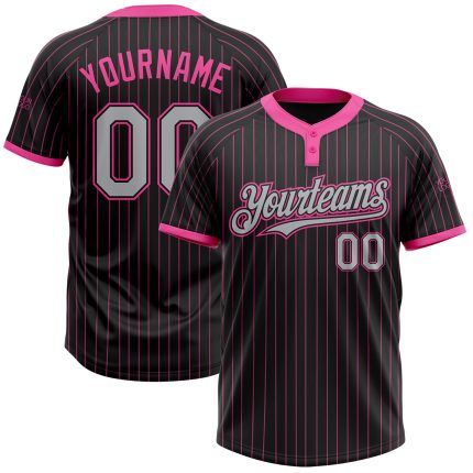 Custom Name Number Personalized Unisex Softball Jersey Black Pink Pinstripe Gray Two-Button Design Personalized Black Pink