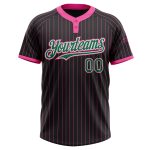 Personalized Unisex Softball Jersey - Black Pink Pinstripe Kelly Green White Two-Button Personalized Black Pink Pinstripe