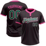 Custom Name Number Black Pink Pinstripe Unisex Softball Jersey - Personalized Green White Two-Button Design Personalized