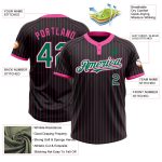 Personalized Unisex Softball Jersey - Black Pink Pinstripe Kelly Green White Two-Button Personalized Black Pink Pinstripe