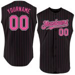 Custom Name Number Black Pink Pinstripe Light Blue Sleeveless Baseball Jersey - Personalized Sports Apparel Personalized