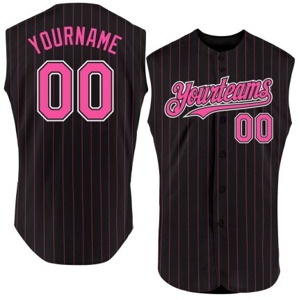 Custom Name Number Black Pink Pinstripe Light Blue Sleeveless Baseball Jersey - Personalized Sports Apparel Personalized