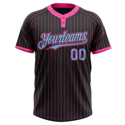 Custom Name and Number Black Pink Pinstripe Light Blue Two-Button Unisex Softball Jersey Personalized Black Pink Pinstripe