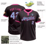 Personalized Light Blue Black Pink Pinstripe Unisex Softball Jersey - Custom Two-Button Design Personalized Black Pink Pinstripe