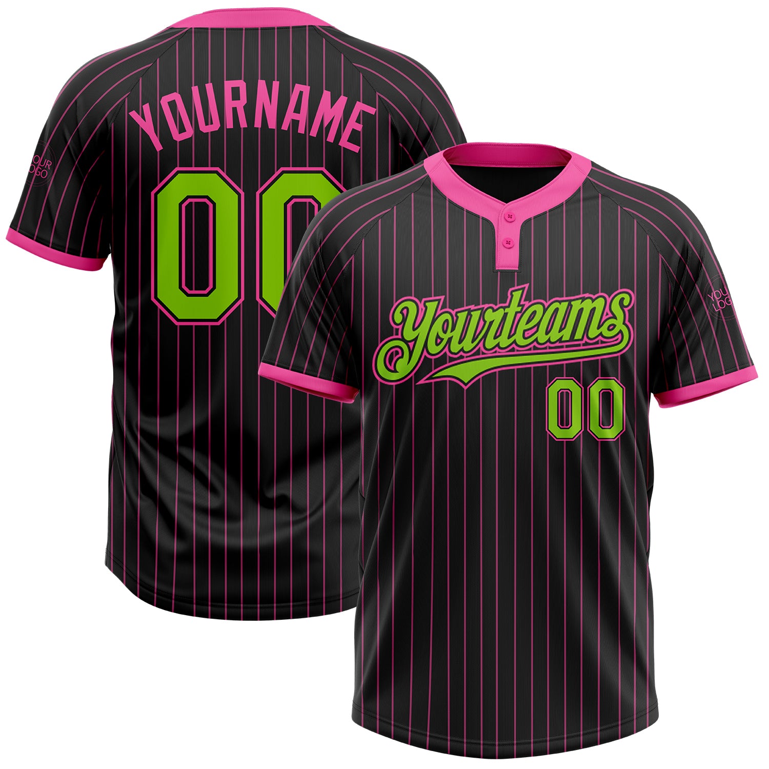 Customizable Black Pink Pinstripe Neon Green Unisex Softball Jersey - Perfect for Teams and Fans Personalized Black Pink