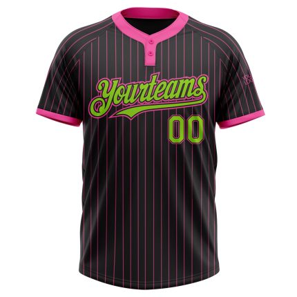 Custom Team Softball Jersey Personalized Black Pink Pinstripe Neon Green Two-Button Unisex Name & Number Personalized Black