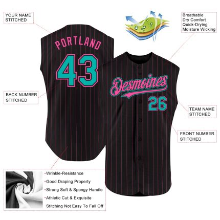 Custom Name Number Black Pink Pinstripe Neon Yellow Sleeveless Baseball Jersey - Personalized Authentic Team Apparel Personalized