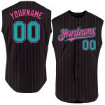Custom Name Number Black Pink Pinstripe Neon Yellow Sleeveless Baseball Jersey - Personalized Authentic Team Apparel Personalized