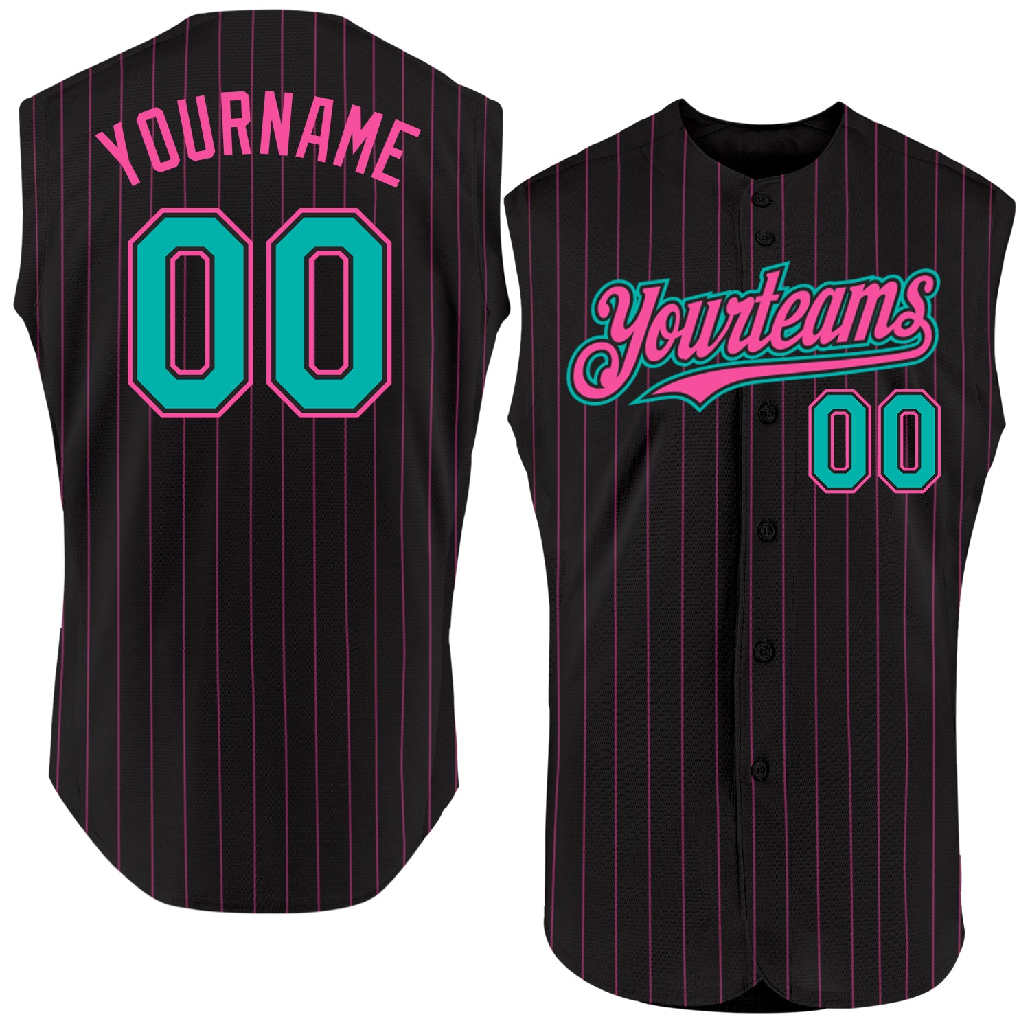 Personalized Black Pink Neon Yellow Sleeveless Baseball Jersey - Custom Sport Apparel Personalized Black Pink Pinstripe Neon