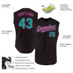 Personalized Black Pink Neon Yellow Sleeveless Baseball Jersey - Custom Sport Apparel Personalized Black Pink Pinstripe Neon