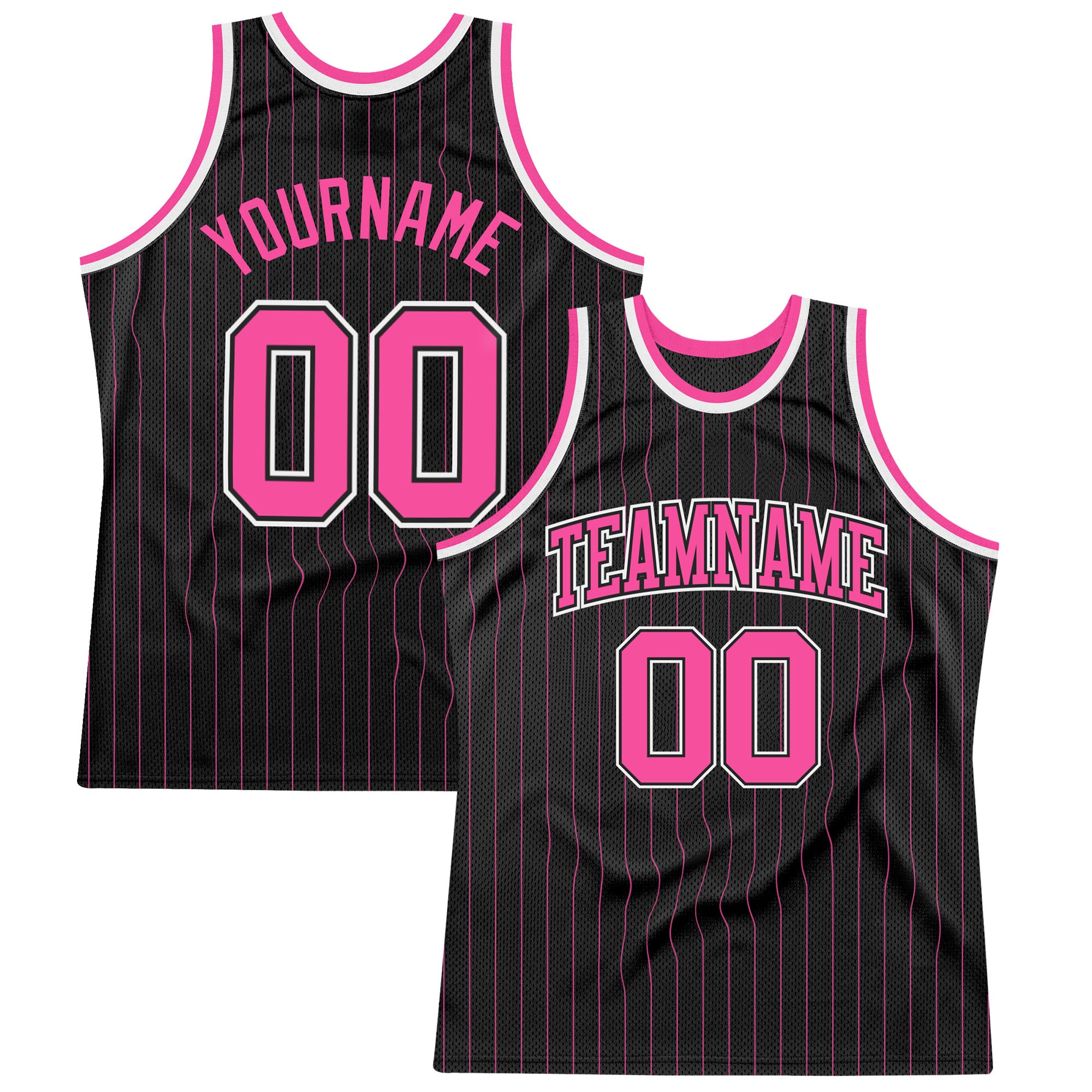 Personalized Black Pink Pinstripe Basketball Jersey with Custom Name and Number - Authentic Team Apparel Personalized Black