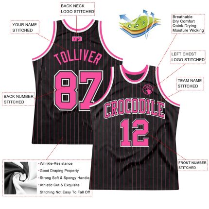 Personalized Black Pink Pinstripe Basketball Jersey - Custom Pink-Black Sports Apparel Personalized Black Pink Pinstripe
