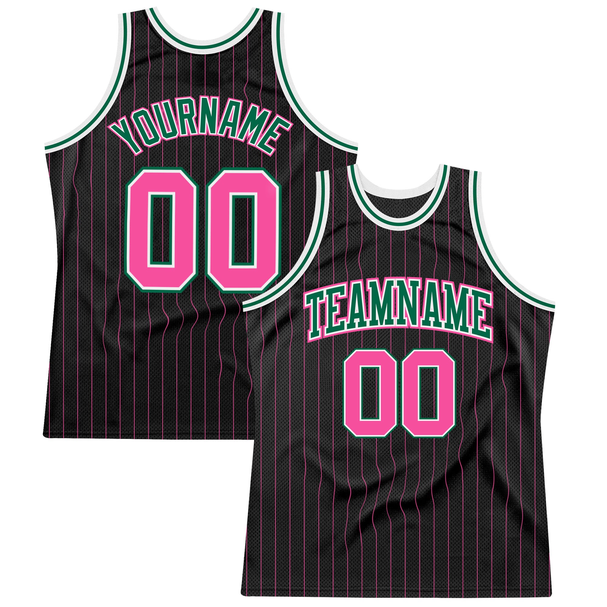 Personalized Basketball Jersey Custom Name & Number Black Pink Pinstripe Pink-Kelly Green Authentic Team Jersey Personalized