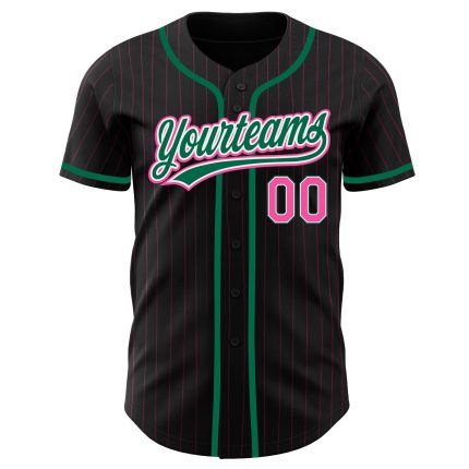 Personalized Black Pink Pinstripe Baseball Jersey in Pink and Kelly Green Personalized Black Pink Pinstripe Pink-Kelly Green