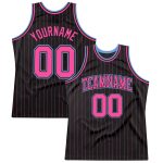 Personalized Black and Pink Pinstripe Basketball Jersey in Light Blue Personalized Black Pink Pinstripe Pink-Light Blue Basketball